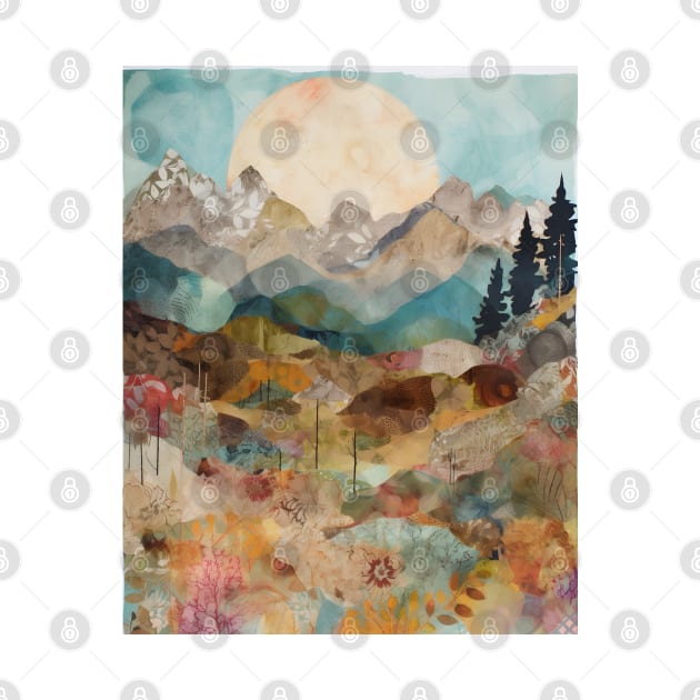 Collage Mountains Landscape Blue Teal by Trippycollage