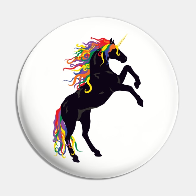 Rainbow Maned Black Unicorn Pin by PeregrinusCreative