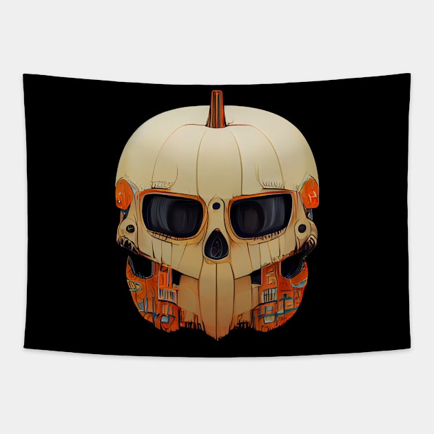 Pumpkin Skull Halloween Tapestry by MZeeDesigns