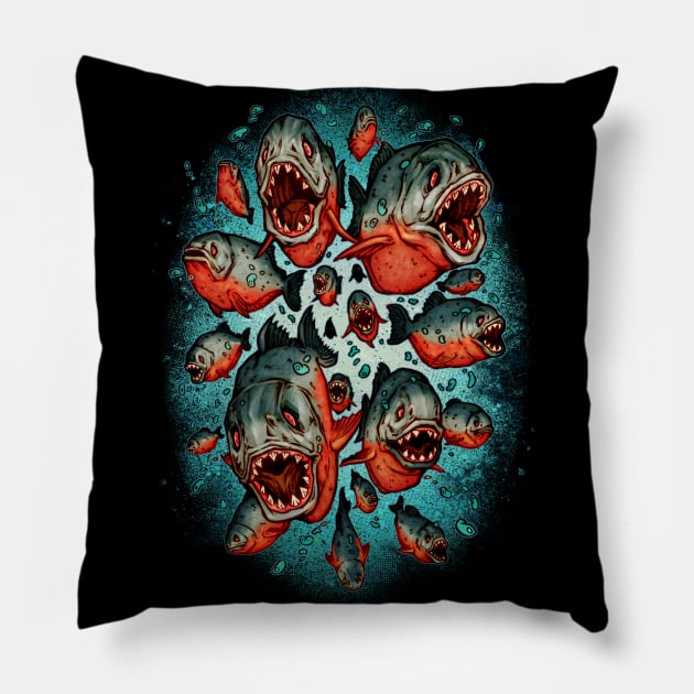 Frenzy Piranhas Pillow by Villainmazk