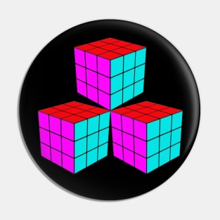 Three Rubik Cubes in a Triangle - Pink, Red and Light Blue Pin