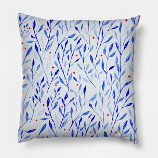 Watercolor leaves and red dots Pillow