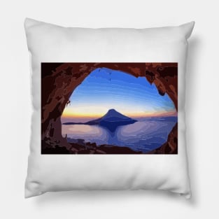 Climbing a Kalymnos Cave at Sunset Digital Painting Pillow