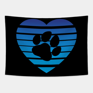 Dog Paw Heart Valentine - Dark Blue Gradient Tapestry