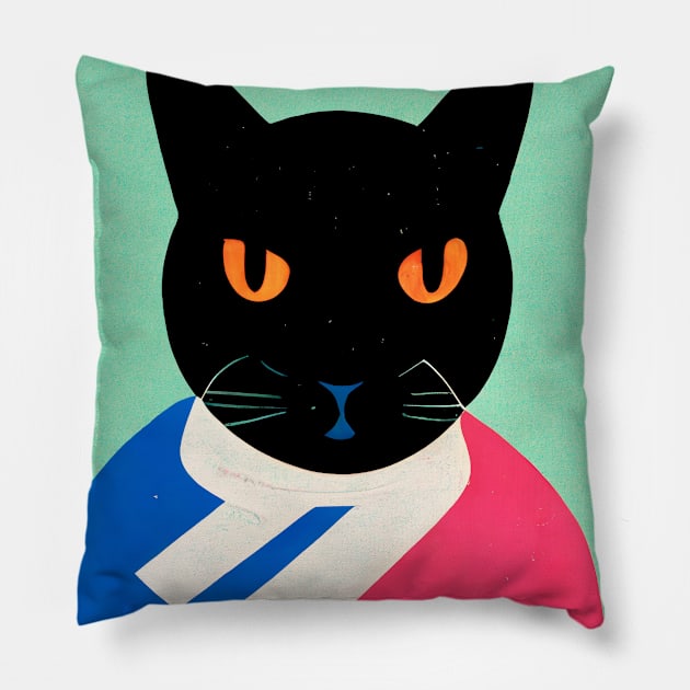 Kreuzberg Cat Retro Poster Vintage Art Sport Wall Blue Pink Illustration Pillow by BetterManufaktur