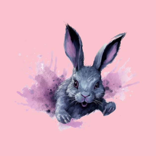 Boundless Joy: The Pastel Pink Burst of the Jumping Rabbit by MerlinArt