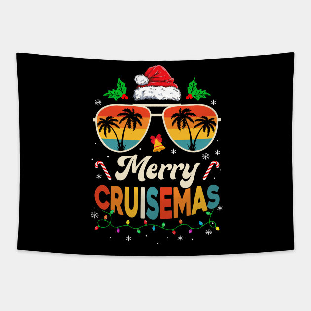 Merry Cruisemas Christmas Family Santa Reindeer Cruise Retro Tapestry by James Green