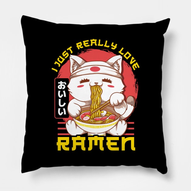 Cute & Funny I Just Really Love Ramen Anime Cat Pillow by theperfectpresents