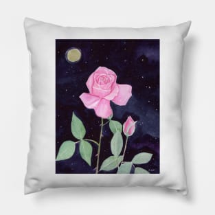 Pink Roses with a Night Sky Watercolor Mixed Media Pillow