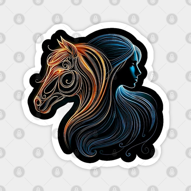 Horse and Girl Women Girls Horseback Riding Gift Magnet by farmnfancy