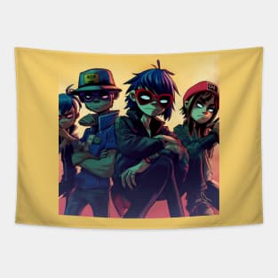 Virtual colourful band Gorilla illustration on yellow background Tapestry