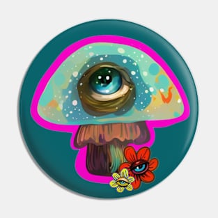 Colorful Pop Surrealism Mushroom with Big Eye Illustration Pin