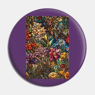 Stained Glass Colorful Wildflowers Pin