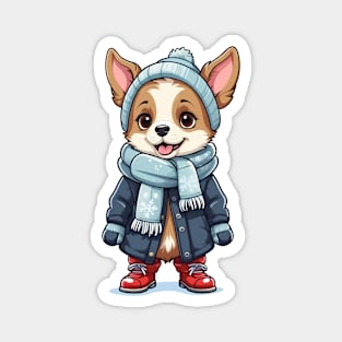 Winter Dog in Scarf and Jacket Magnet