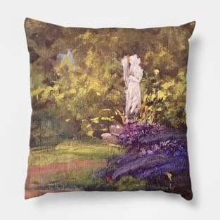 Flowerbed Statue Oil on Canvas Painting Pillow