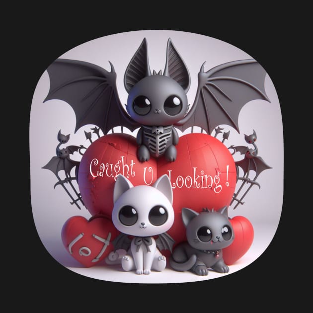 Cute Cat & Bat - Caught U Looking by PlayfulPandaDesigns