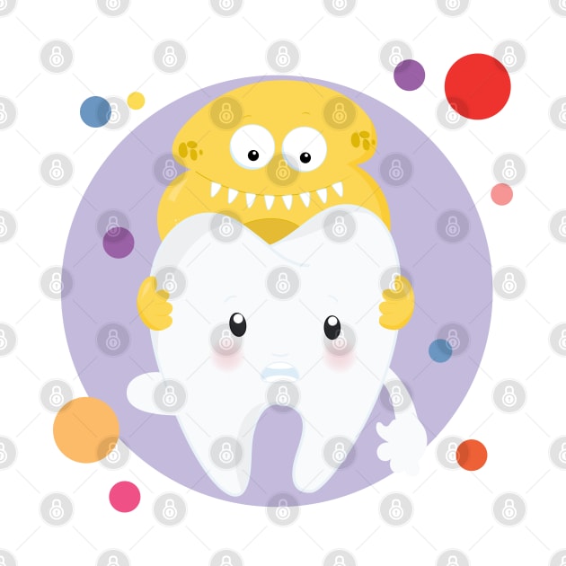 Tooth With Bacteria Cute Kawaii Design by The Little Store Of Magic