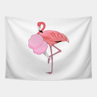 Cute Pink Flamingo Eating Cotton Candy Tapestry