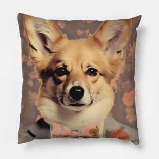 Corgi Dog Portrait in Suit Vintage Art Pillow