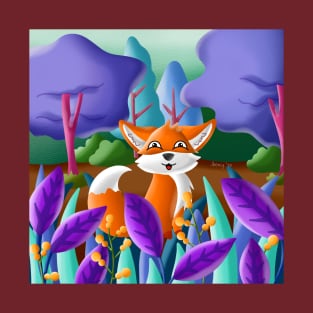 Funny Fox In Mystic Forest T-Shirt