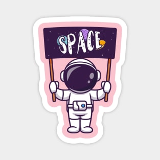 Cute Astronaut Holding Space Board Cartoon Magnet