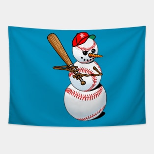 Snowman Plays Baseball Tapestry