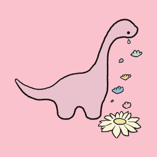 Cute Pink Kawaii Dinosaur Crying Flowers T-Shirt