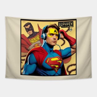 Unleash the Power: Superhero Soundscape Vinyl Record Artwork Tapestry