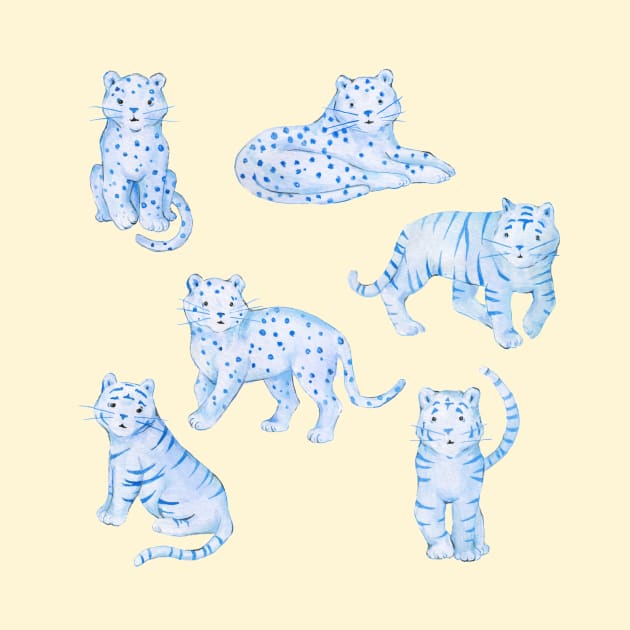 Cute Tigers Leopards Chinoiserie Kawaii by wanderinglaur