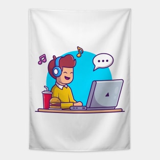 Male listening music cartoon Tapestry