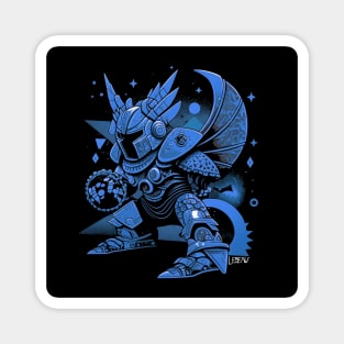 blue metal dragon knight ecopop in gold pattern suit Magnet
