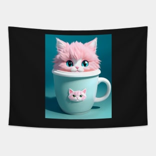 Adorable Pink Cat Illustration- Modern Digital Art Tapestry