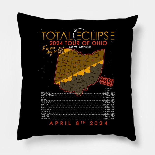 Total Solar Eclipse 2024 Tour of Ohio Pillow by NerdShizzle