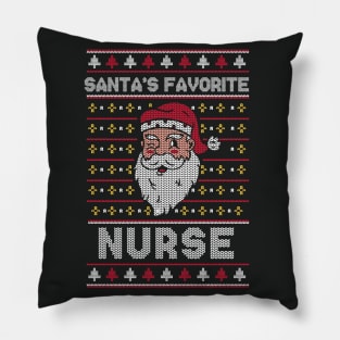 Santa's Favorite Nurse // Funny Ugly Christmas Sweater // Registered Nurse Holiday Xmas Pillow