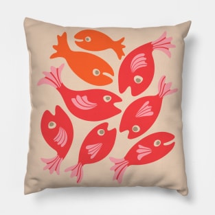 TEEMING Cute Swimming School of Fish Red Orange - UnBlink Studio by Jackie Tahara Pillow