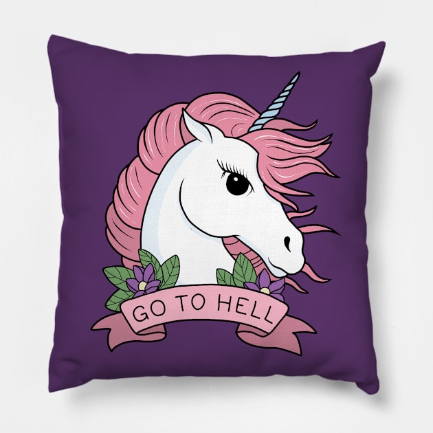 Go to Hell - Unicorn Pillow by valentinahramov