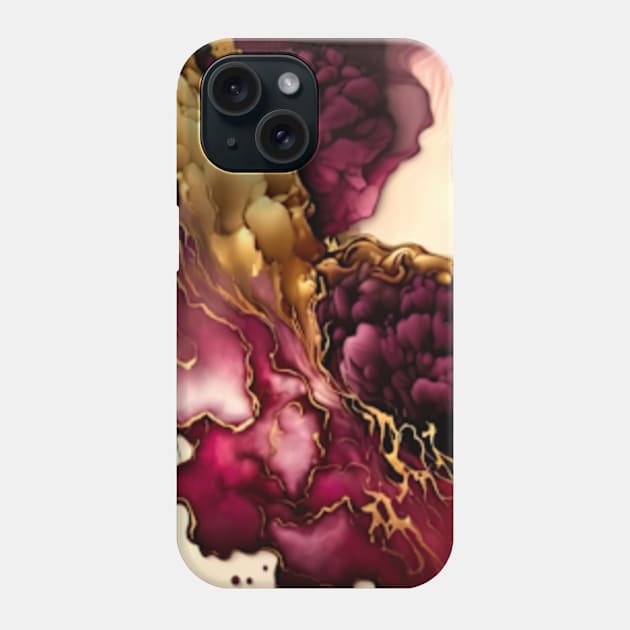 Abstract Alcohol Ink Burgundy Gold Background Phone Case by UniqueMe