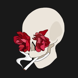 Colorblock Smoking Skull with Rose Eyes T-Shirt