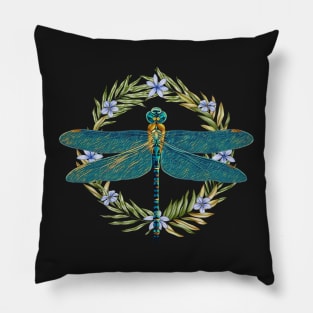 Dragonfly and Flowers Pillow