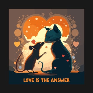 love is the answer, cat and rat T-Shirt