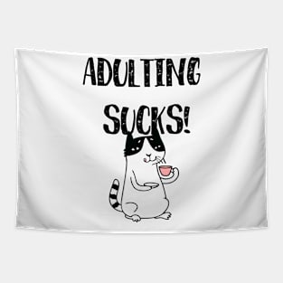Adulting Sucks Funny Cat Tapestry