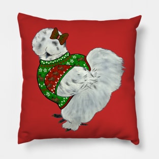 Splash Silkie Chicken In An Ugly Christmas Sweater & Bow Pillow