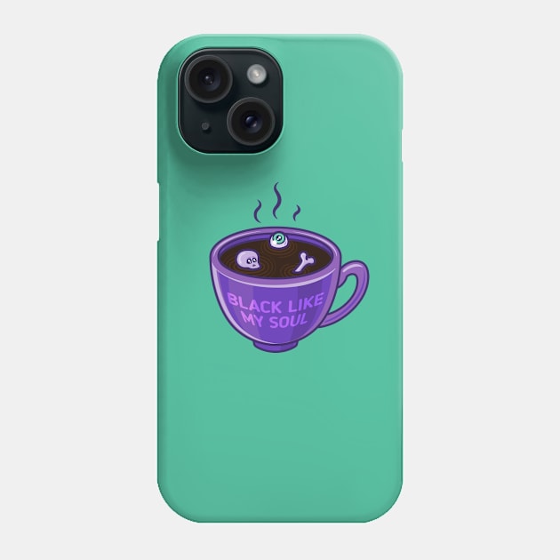 Black like my soul coffee cup with skull and bone Phone Case by Sugar & Bones