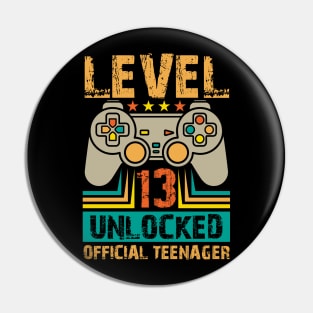 13th Birthday Gift Boys Level 13 Unlocked Official Teenager Pin