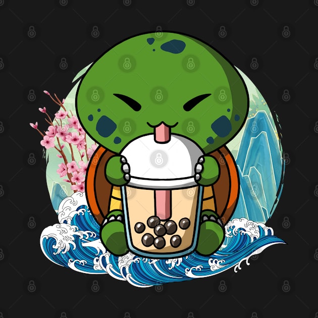 Boba Tea Turtle Japanese Great Wave Kanagawa by TheBeardComic
