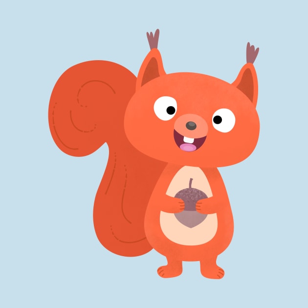 Happy cute red squirrel cartoon illustration by FrogFactory