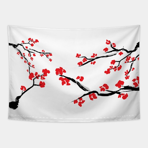 Red Blossom Tapestry by HappyGiftArt