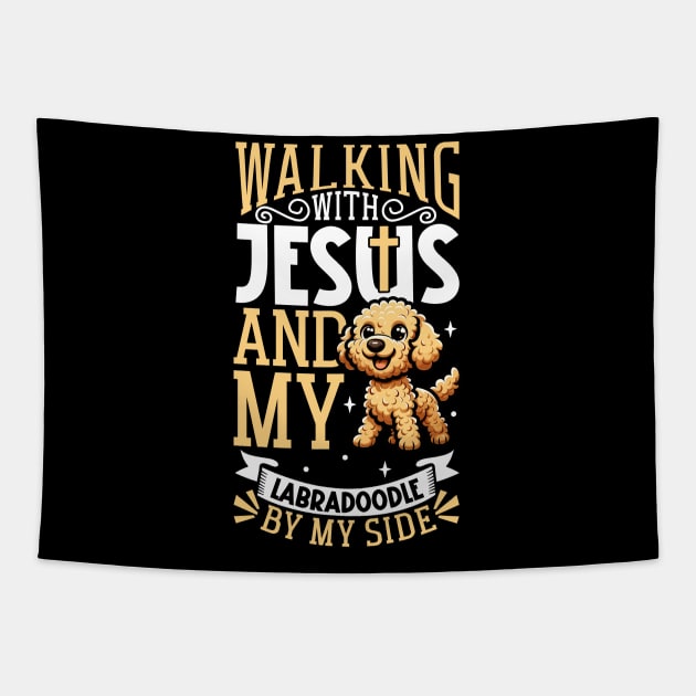 Jesus and dog - Labradoodle Tapestry by Modern Medieval Design