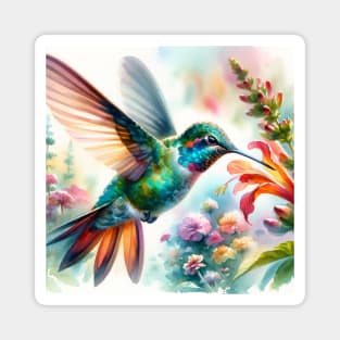 Colorful Hummingbird - Watercolor Bird Magnet