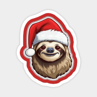 Christmas Sloth Wearing Santa Hat Magnet